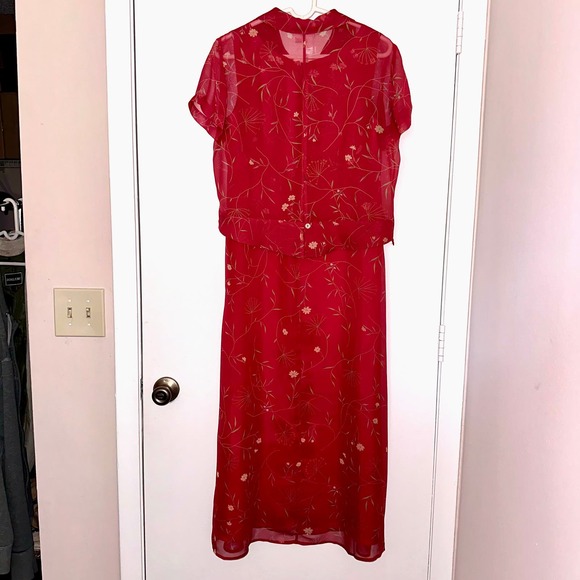 NWT Coldwater Creek 2-piece red silk dress ensemble - Picture 2 of 10